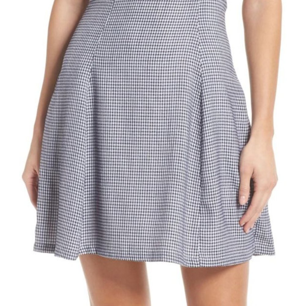 First Monday Navy Gingham Laced Up Skater Dress - Picture 5 of 7